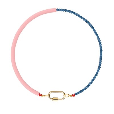 Pink-Blue Necklace with Gold Carabiner