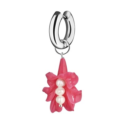Pink Flower Single Earring With Pearls