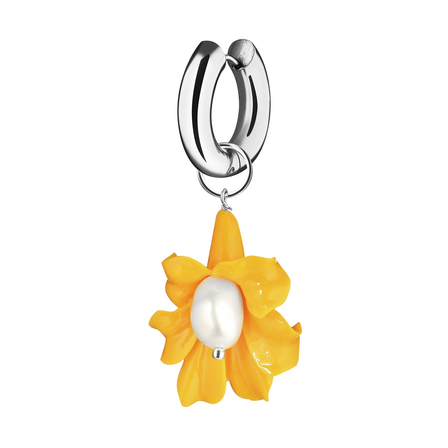 Yellow Flower Single Earring With Pearls