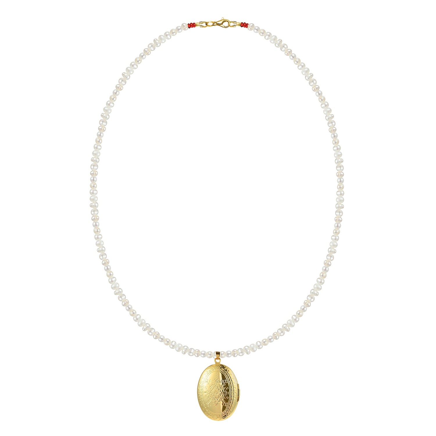 Long Pearl Necklace with Gold Pendant