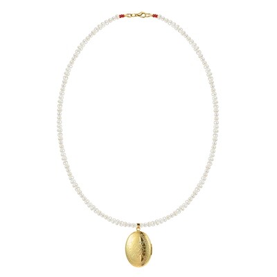 Long Pearl Necklace with Gold Pendant
