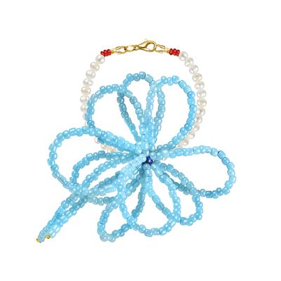 Pearl Bracelet with Beaded Flower