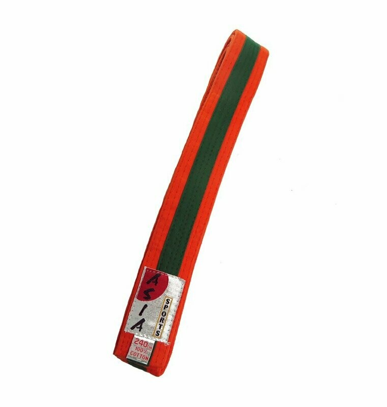Zweifarbige Budo-Gürtel Asia Sports - Orange/Grün Zweifarbige Budo-Gürtel Asia Sports - Orange/Grün