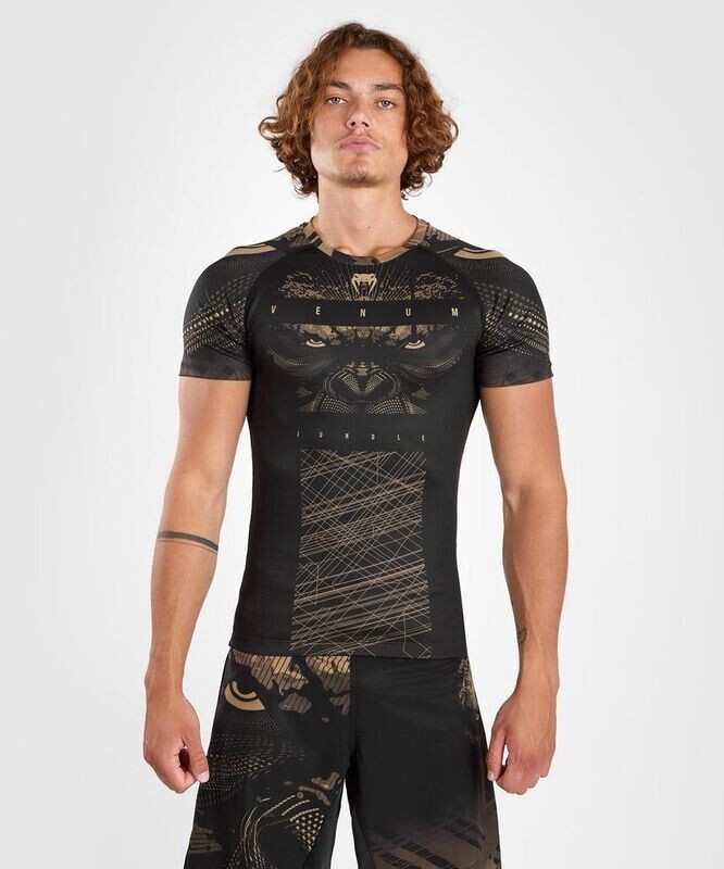 Venum Gorilla Jungle Kurzarm-Rashguard - Schwarz/Sand Venum Gorilla Jungle Kurzarm-Rashguard - Schwarz/Sand