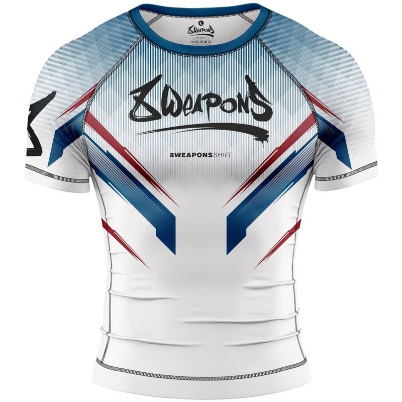 8 Weapons Shift Kurzarm-Rashguard - Weiß/Rot