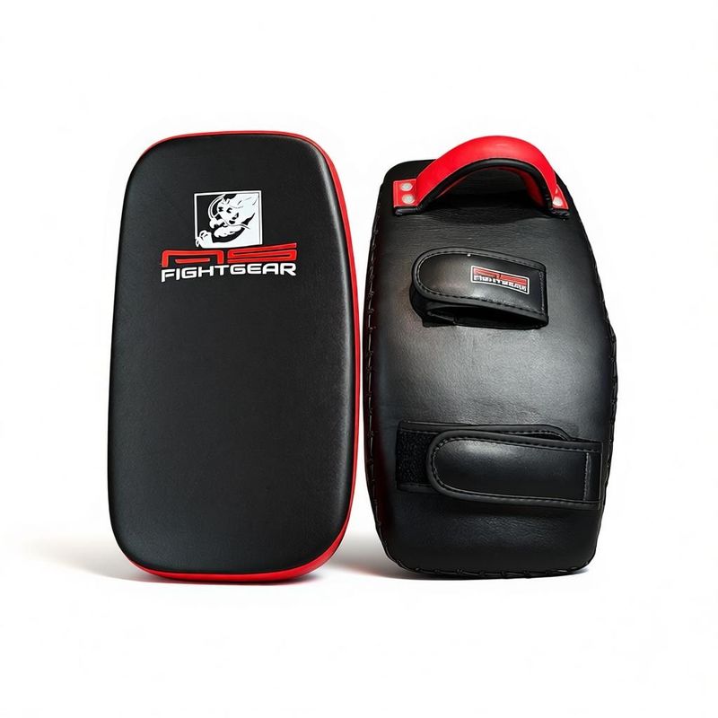 Armpratze Asia Sports curved in Schwarz-Rot, Leder Thai Pads