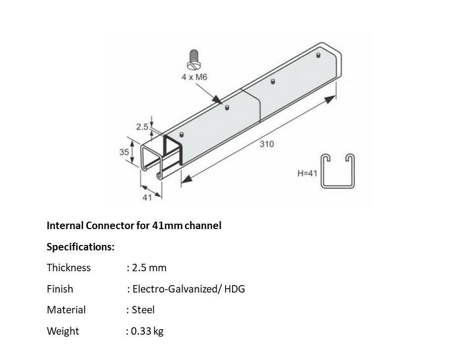 Internal connector for 41mm channel