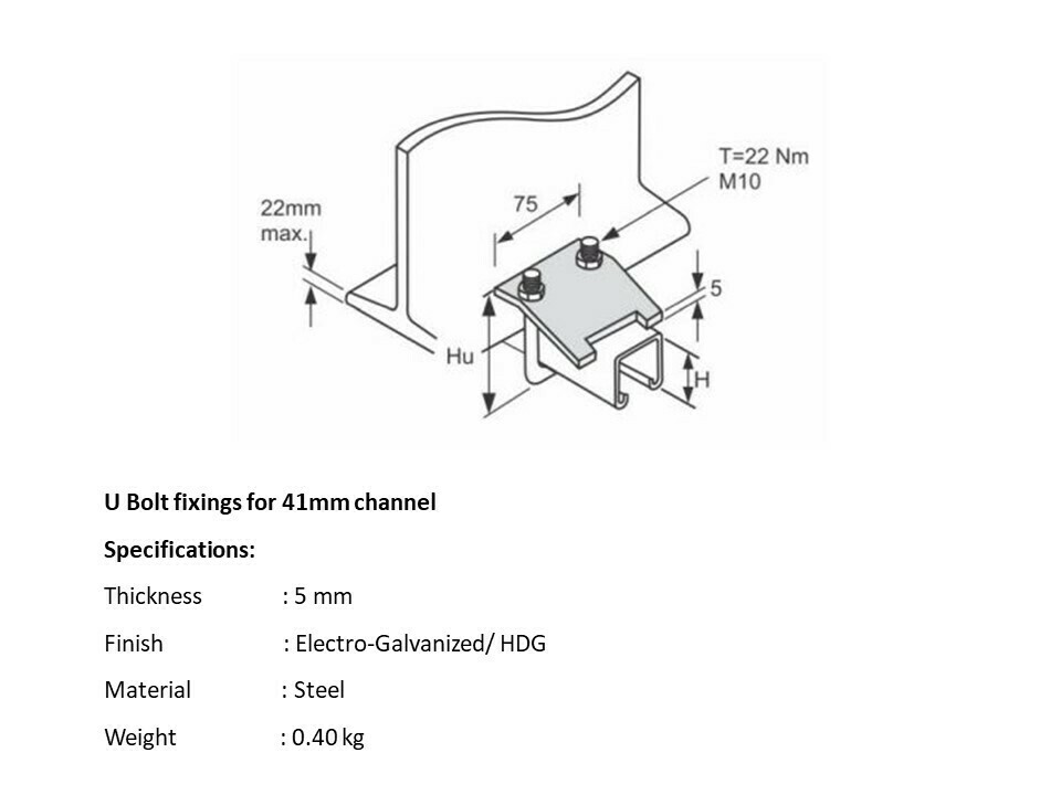 U Bolt fixings for 41mm channel