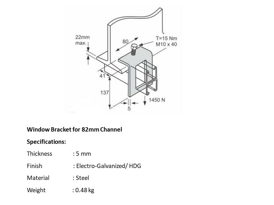 Window bracket for 82mm channel