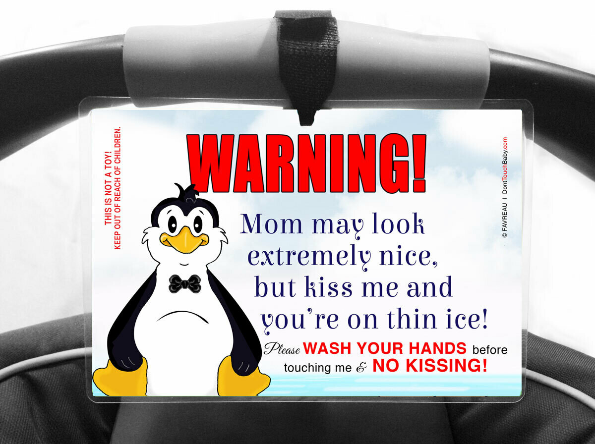Wash Your Hands and No Kissing Baby Car Seat Sign, Penguin