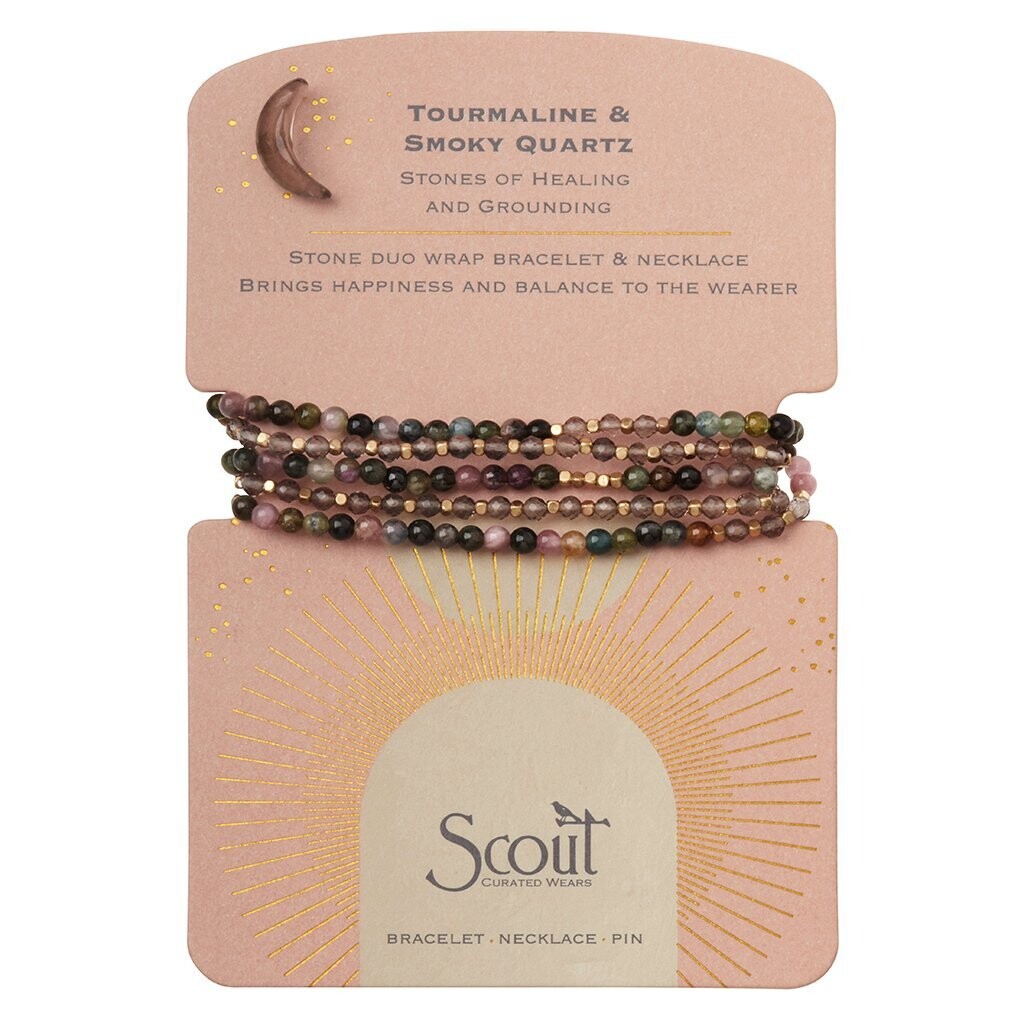 Tourmaline & Smokey Quartz/Gold Stone Duo Wrap Bracelet/Necklace