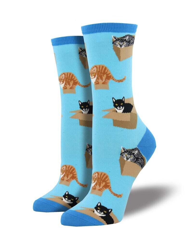 Cat in a Box-Blue Women's Socks