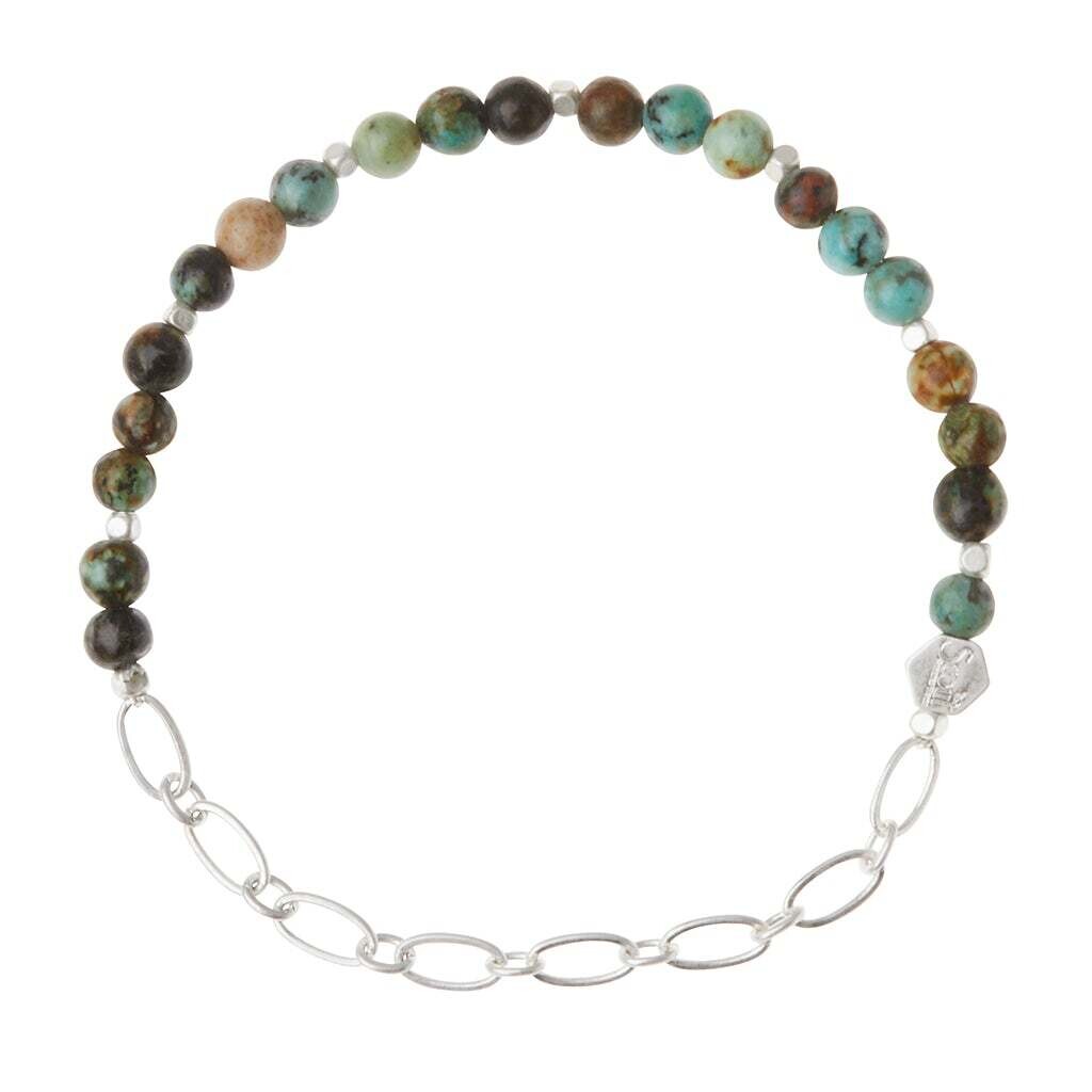 African Turquoise/Silver Mini Stone w/Chain Stacking Bracelet