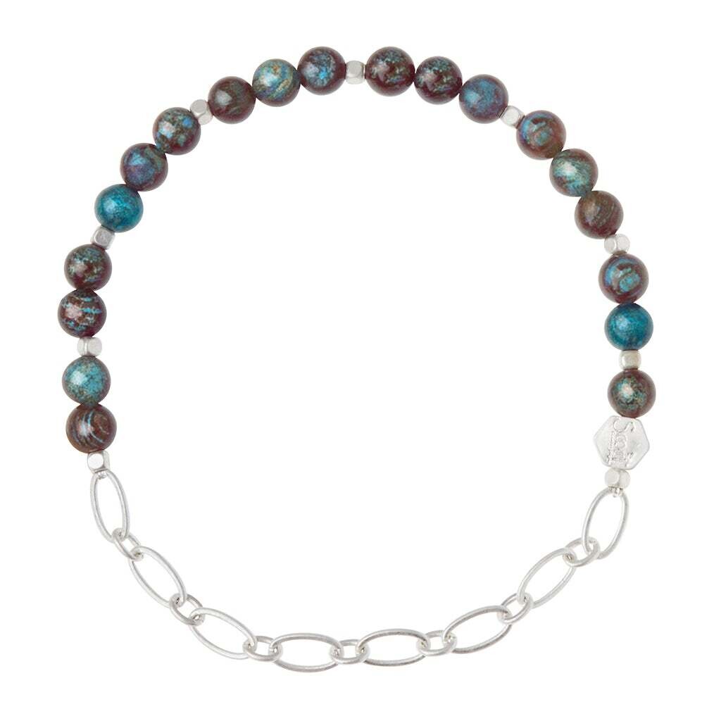 Blue Sky Jasper/Silver Mini Stone w/Chain Stacking Bracelet
