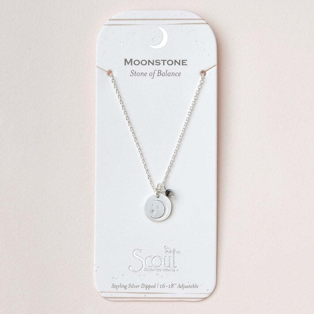 Moonstone/Silver Intention Charm Necklace