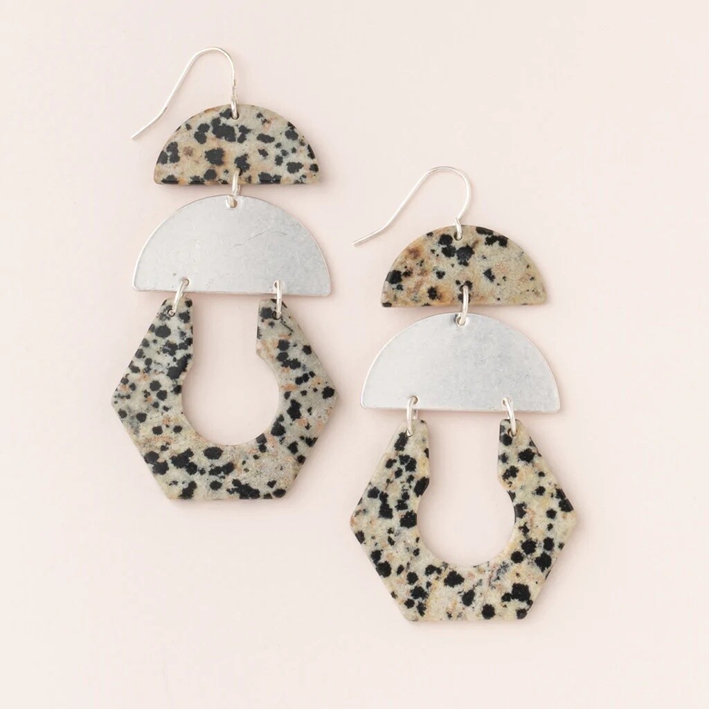 Dalmation Jasper/Silver Stone Cutout Earring