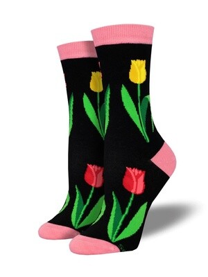 Spring Tulips Black Women's Socks