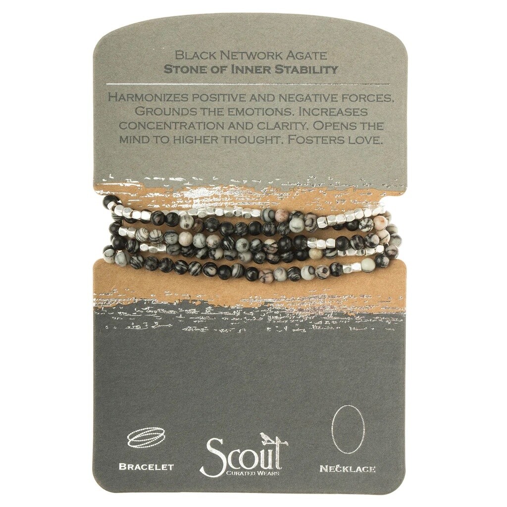 Black Network Agate Stone Wrap Bracelet/Necklace