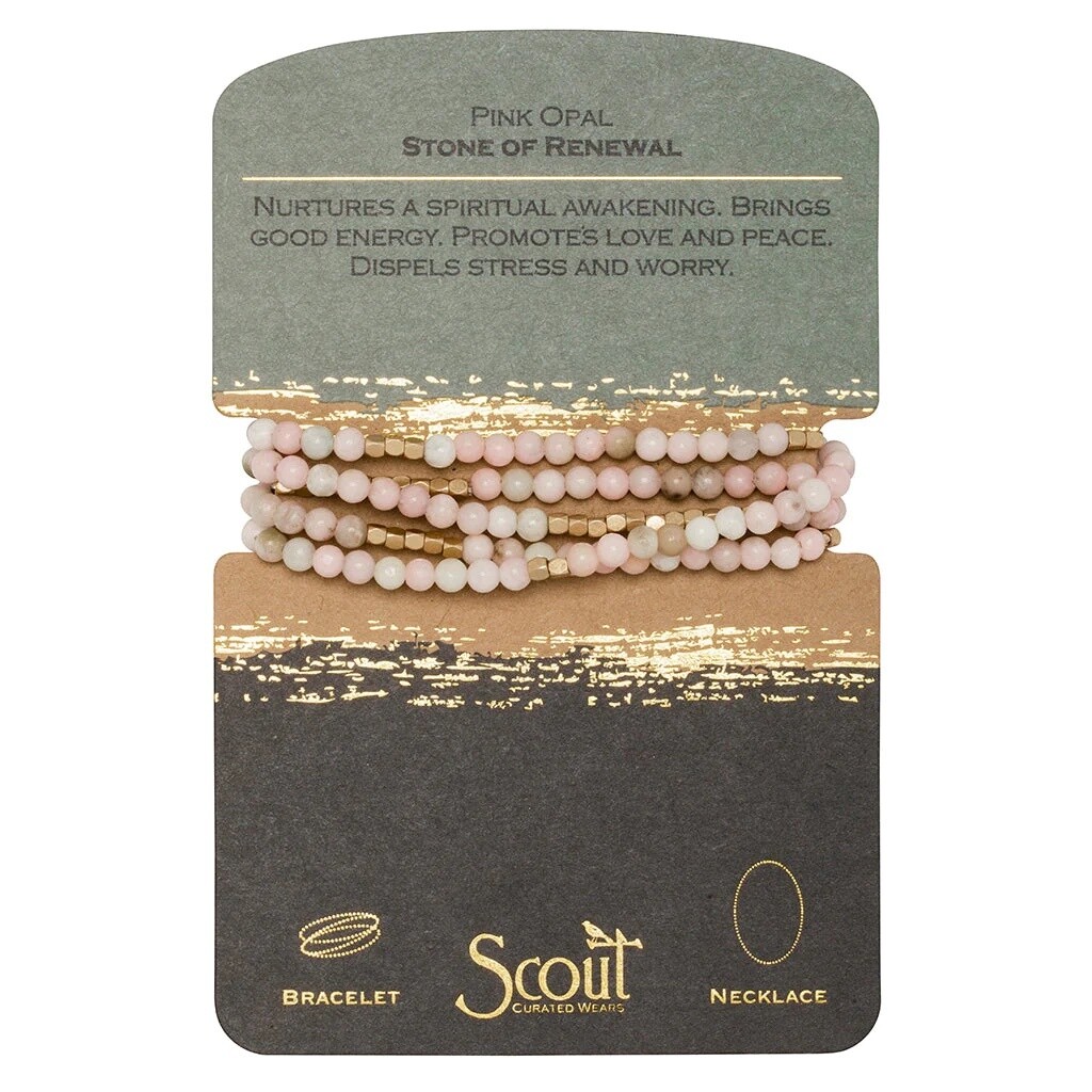 Pink Opal/Gold Stone Wrap Bracelet/Necklace