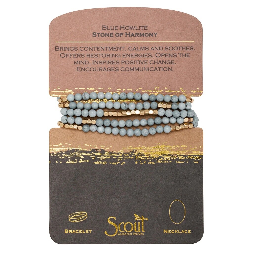 Blue Howlite/Gold Stone Wrap Bracelet/Necklace