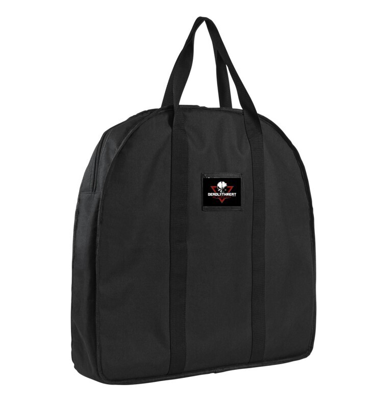 A durable black tactical storage case designed to hold and protect plate carriers or tactical vests during transport or storage. The case features a hard-shell exterior, reinforced stitching, a heavy-duty zipper closure, and a top handle for easy carrying. Ideal for law enforcement, military personnel, or tactical users looking to keep their gear secure, organized, and ready for deployment.