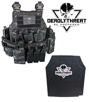 Urban Assault Ghost Camo tactical plate carrier with Level III L3 Fearless ballistic armor plates for rifle-rated protection. Features a stealth camo design, MOLLE webbing, adjustable straps, and a lightweight, durable build. Ideal tactical body armor for military, law enforcement, and security personnel operating in urban and high-threat environments.