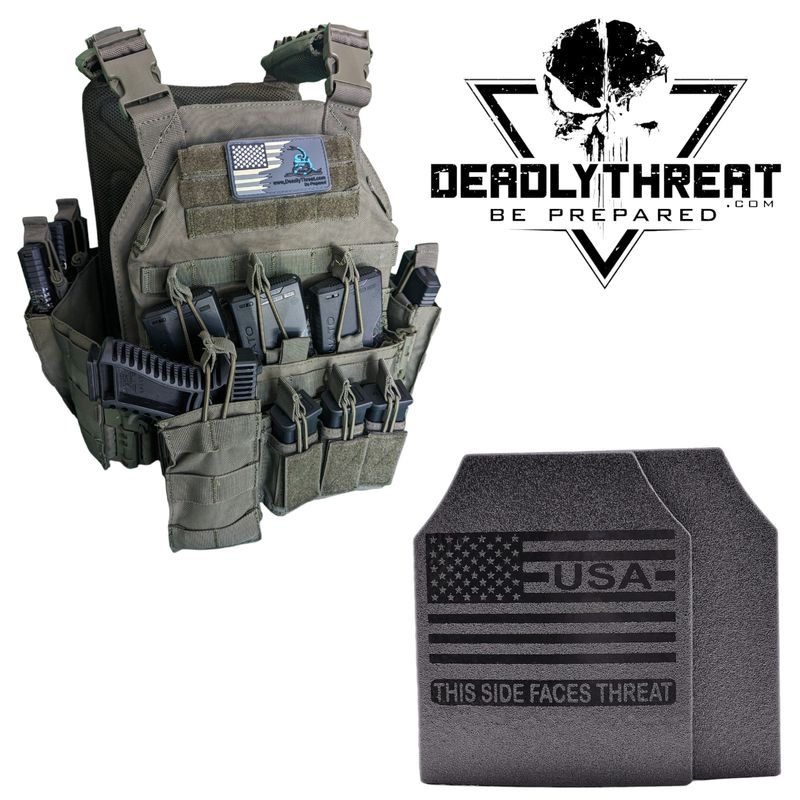 Urban Assault Phantom Sage tactical plate carrier with Level III Fearless ballistic armor plates for rifle-rated protection. Features sage green camo pattern, MOLLE webbing, adjustable shoulder and waist straps, and lightweight, rugged construction. Ideal body armor for military, tactical operators, and law enforcement in mixed-terrain and high-threat environments.