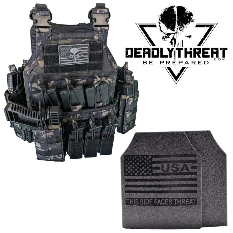 Urban Assault Ghost Camo tactical plate carrier with Level III Fearless ballistic armor plates for rifle-rated protection. Features a stealth-inspired camo design, MOLLE webbing, adjustable straps, and lightweight durable construction. Ideal body armor for law enforcement, military, and tactical operators in urban and high-threat environments.