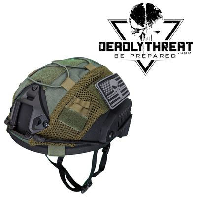 An extra-large ballistic helmet outfitted with a Phantom Sage camouflage cover, designed for concealment in mixed and green terrain environments. The helmet features a lightweight, low-profile shell with adjustable internal padding and suspension for a secure, comfortable fit. Providing ballistic protection against handgun threats, this helmet is built for tactical performance, combining protection, stealth, and comfort for military and law enforcement professionals.