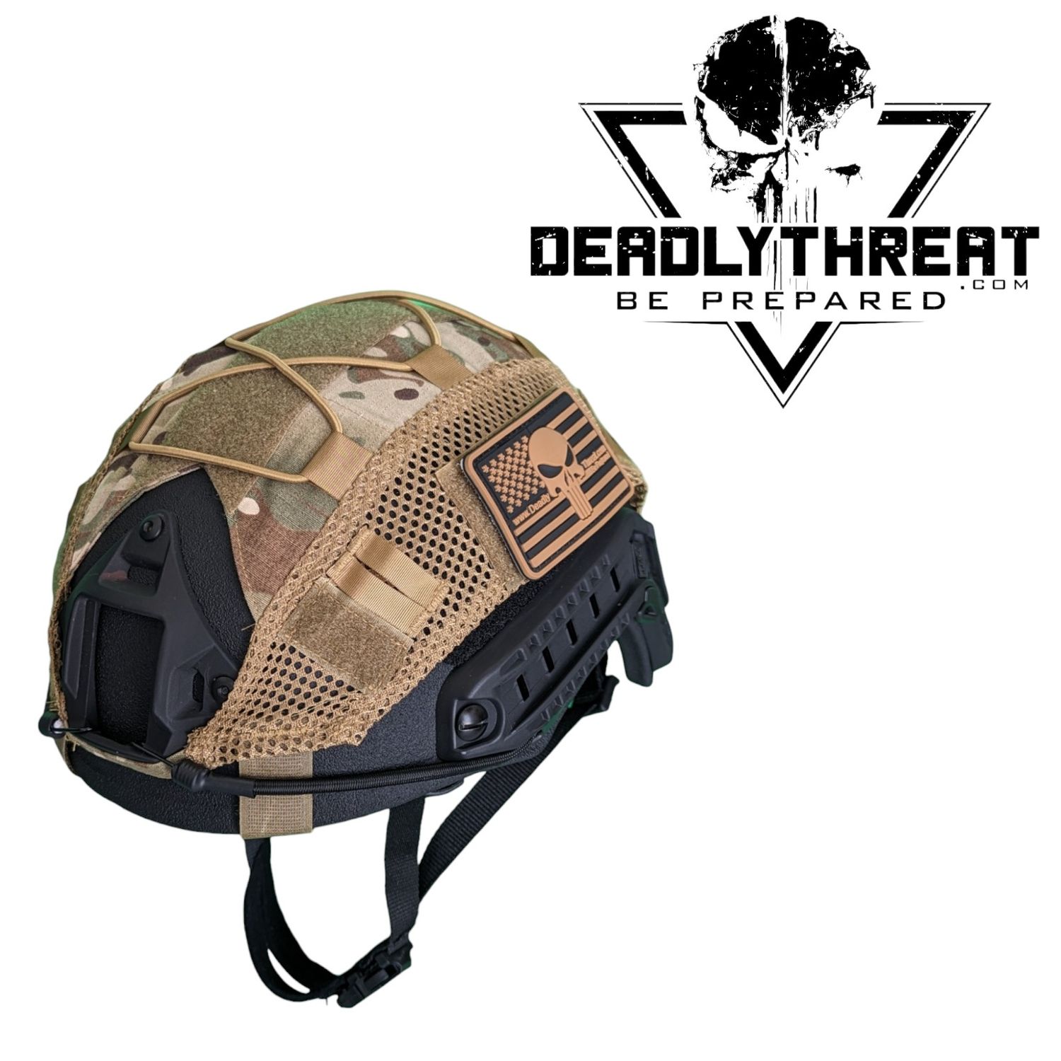 An extra-large ballistic helmet equipped with a Camo 7 patterned cover, designed for optimal concealment in woodland and mixed-terrain environments. The helmet features a lightweight, low-profile shell with adjustable internal padding and suspension for a secure and comfortable fit. Built to provide ballistic protection against handgun threats while ensuring comfort and mobility, it&#39;s ideal for tactical, military, and law enforcement use.