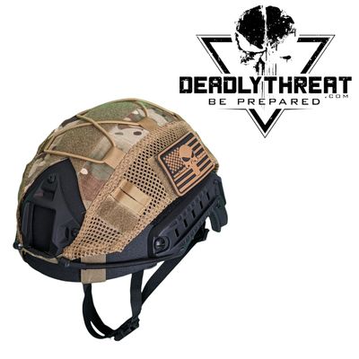 An extra-large ballistic helmet equipped with a Camo 7 patterned cover, designed for optimal concealment in woodland and mixed-terrain environments. The helmet features a lightweight, low-profile shell with adjustable internal padding and suspension for a secure and comfortable fit. Built to provide ballistic protection against handgun threats while ensuring comfort and mobility, it&#39;s ideal for tactical, military, and law enforcement use.