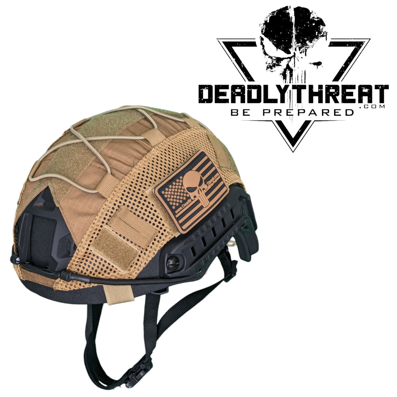 An extra-large lightweight ballistic helmet fitted with a Desert Fox camouflage cover, ideal for operations in desert and arid environments. The helmet features a low-profile design with adjustable interior padding and suspension for a secure and comfortable fit. Engineered to provide ballistic protection against handgun threats, it combines durability, concealment, and comfort for military, law enforcement, and tactical professionals.