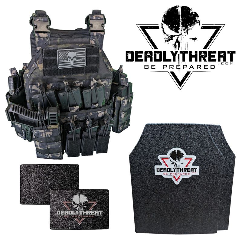 Urban Assault Ghost Camo tactical plate carrier with Level III L3 Fearless front, back, and side ballistic armor plates for full rifle-rated protection. Features low-visibility urban camo pattern, MOLLE webbing, adjustable shoulder and waist straps, and lightweight, rugged construction. Ideal full-coverage body armor for tactical teams, military personnel, and law enforcement in high-threat urban environments.