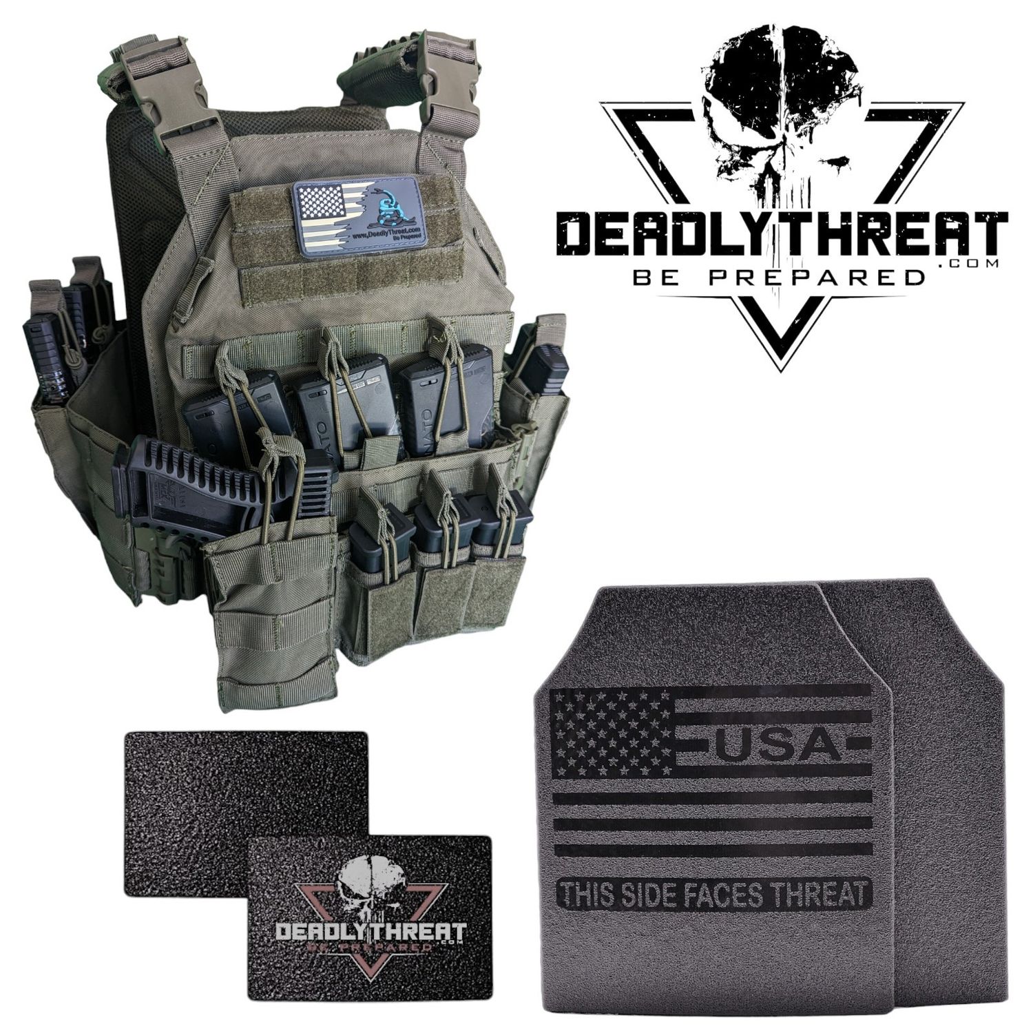 Urban Assault Phantom Sage tactical plate carrier with Level III Fearless front, back, and side ballistic armor plates for full rifle-rated protection. Features sage green camo design, MOLLE webbing, adjustable shoulder and waist straps, and lightweight, durable construction. Ideal full-coverage body armor for military, tactical teams, and law enforcement in high-threat, mixed-terrain environments.