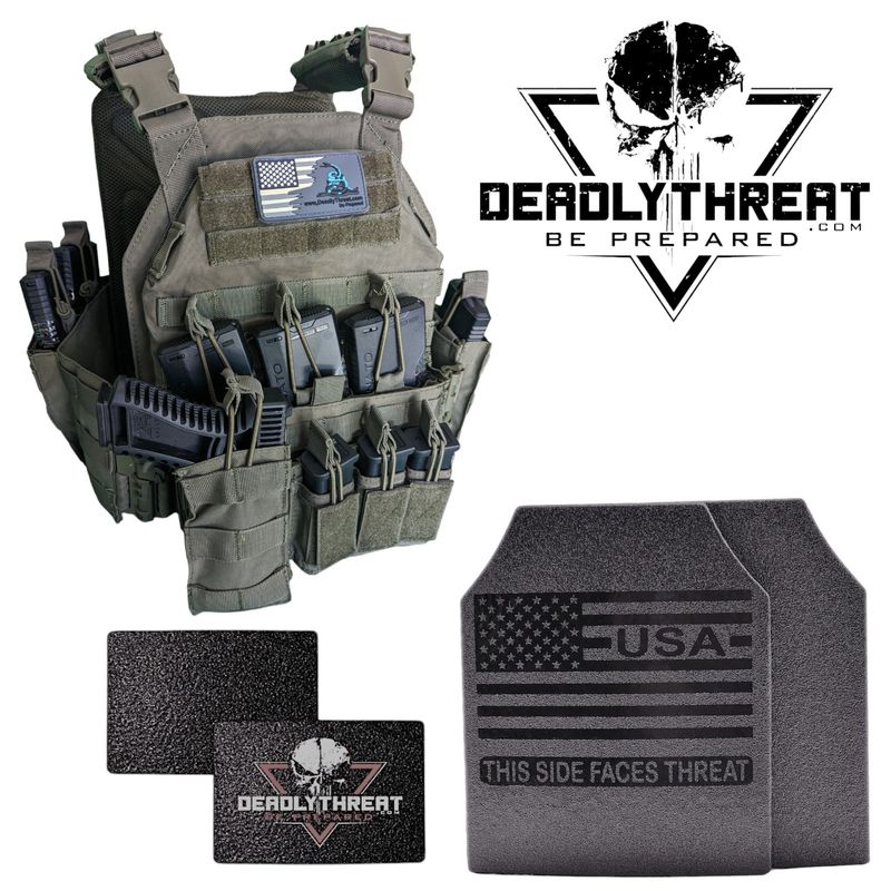 Urban Assault Phantom Sage tactical plate carrier with Level III Fearless front, back, and side ballistic armor plates for full rifle-rated protection. Features sage green camo design, MOLLE webbing, adjustable shoulder and waist straps, and lightweight, durable construction. Ideal full-coverage body armor for military, tactical teams, and law enforcement in high-threat, mixed-terrain environments.