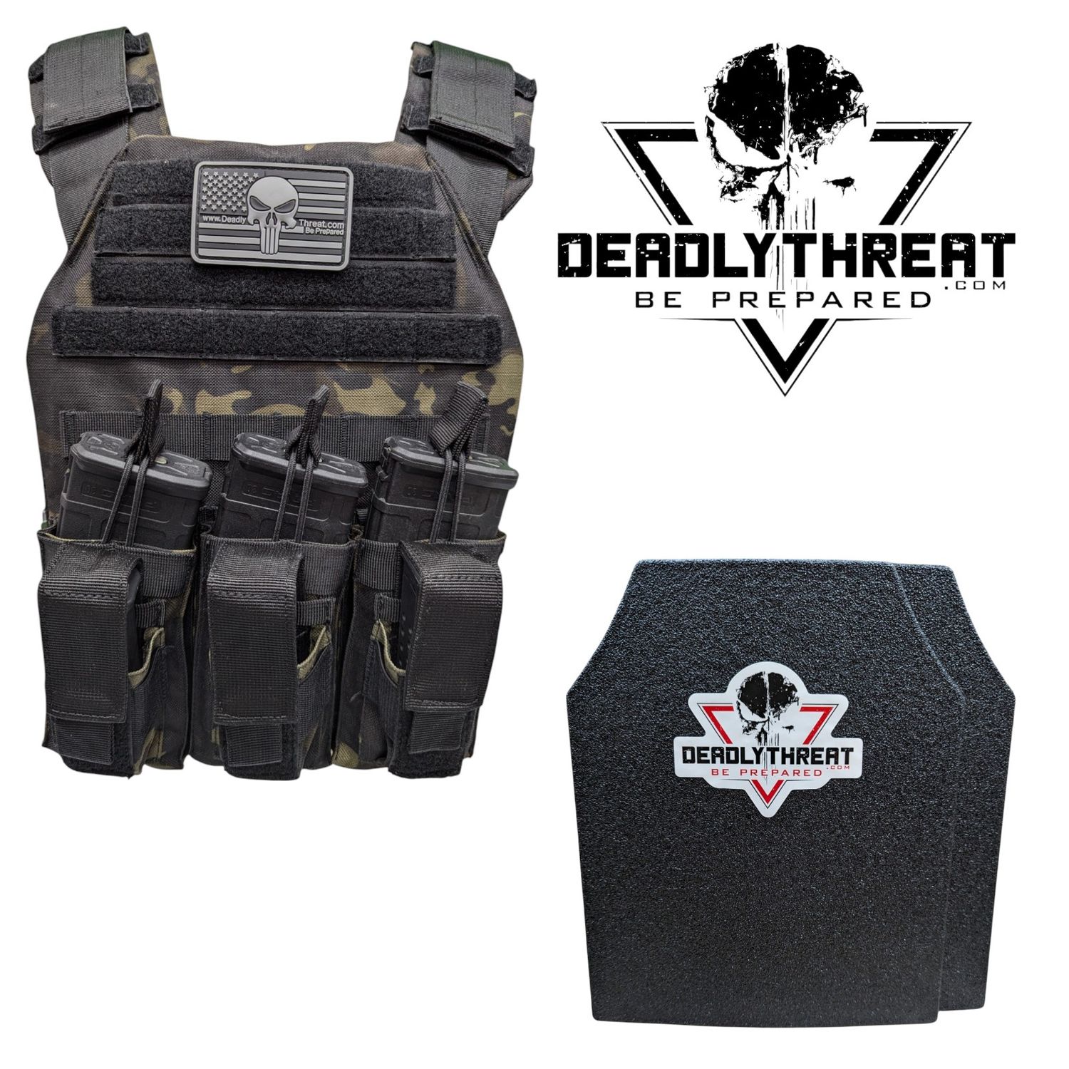 A tactical plate carrier in a sleek Ghost Camo pattern, fitted with Level III ballistic armor plates designed to stop common rifle threats. The carrier includes adjustable shoulder and waist straps for a secure and comfortable fit, MOLLE webbing for modular gear attachment, and a durable yet lightweight design. Engineered for rapid deployment and high-threat response, combining reliable protection with tactical flexibility.