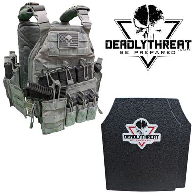 Urban Assault Denali Slate tactical plate carrier with Level III L3 Fearless ballistic armor plates for rifle-rated protection. Features a sleek slate gray colorway, MOLLE webbing, adjustable straps, and lightweight durable construction. Ideal body armor for tactical professionals, military, and law enforcement in high-threat environments.