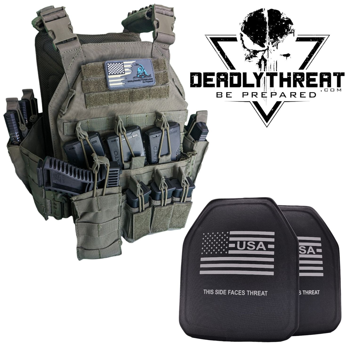Urban Assault Phantom Sage tactical plate carrier with Level IV Ultimate ballistic armor plates for armor-piercing rifle protection. Features sage green camo design, MOLLE webbing, adjustable straps, and lightweight, durable construction. Ideal high-threat body armor for military, tactical teams, and law enforcement operating in mixed-terrain environments.