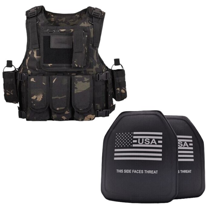 A high-performance tactical plate carrier in a distinctive Ghost Camo pattern, equipped with Level IV ballistic armor plates designed to stop armor-piercing rifle rounds. The carrier features adjustable shoulder and waist straps for a secure, ergonomic fit, MOLLE webbing for customizable gear attachment, and a lightweight yet durable build. Ideal for military, law enforcement, and high-risk operations requiring maximum protection and tactical versatility.