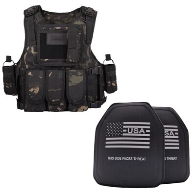 Force Recon Ghost Camo with L4 Ultimate Armor A high-performance tactical plate carrier in a distinctive Ghost Camo pattern, equipped with Level IV ballistic armor plates designed to stop armor-piercing rifle rounds. The carrier features adjustable shoulder and waist straps for a secure, ergonomic fit, MOLLE webbing for customizable gear attachment, and a lightweight yet durable build. Ideal for military, law enforcement, and high-risk operations requiring maximum protection and tactical versatility.
