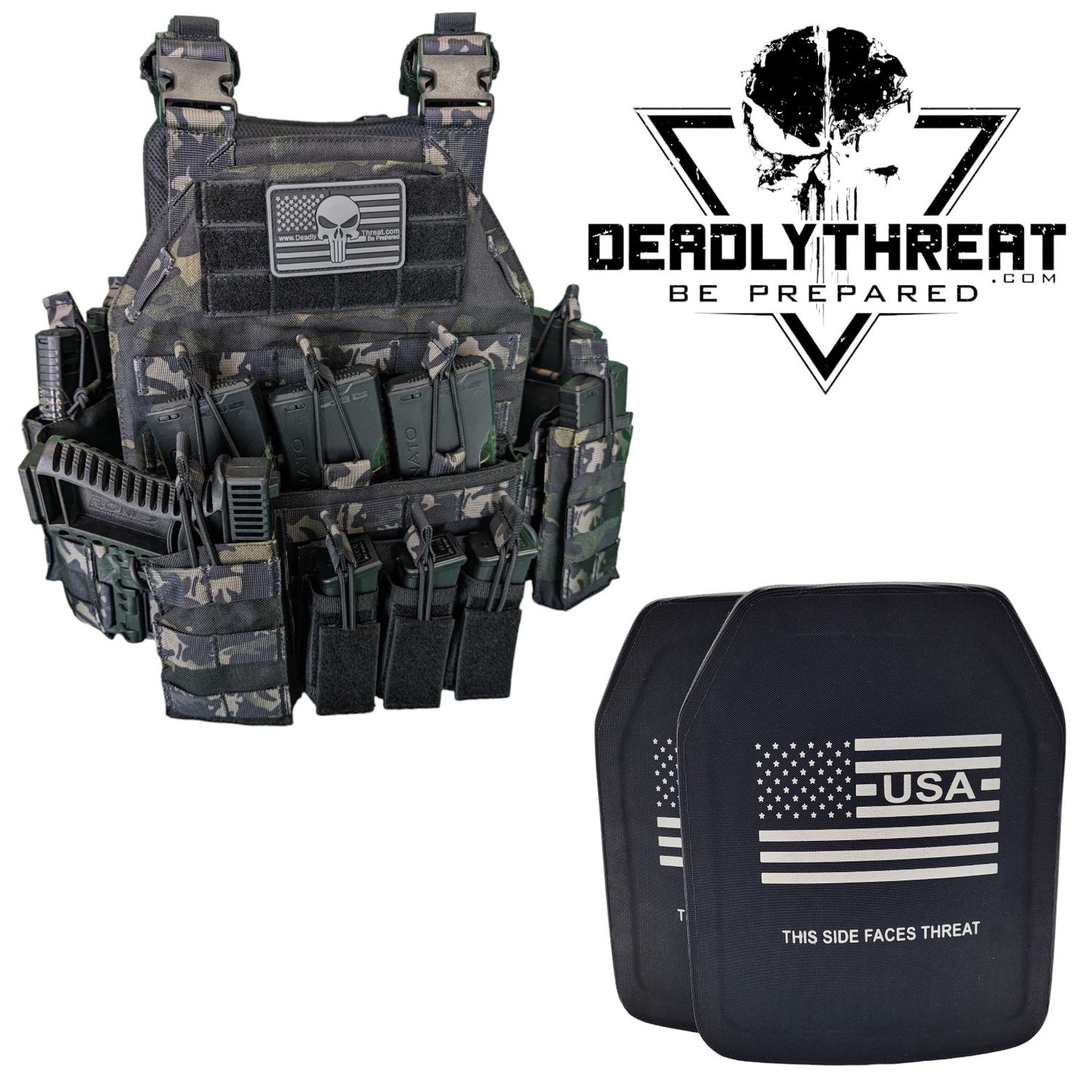 Urban Assault Ghost Camo tactical plate carrier with Level III+ special threat ballistic armor plates for high-velocity rifle protection. Features low-visibility urban camo design, MOLLE webbing, adjustable straps, and lightweight durable construction. Ideal advanced body armor for tactical operators, military, and law enforcement in urban and high-threat environments.