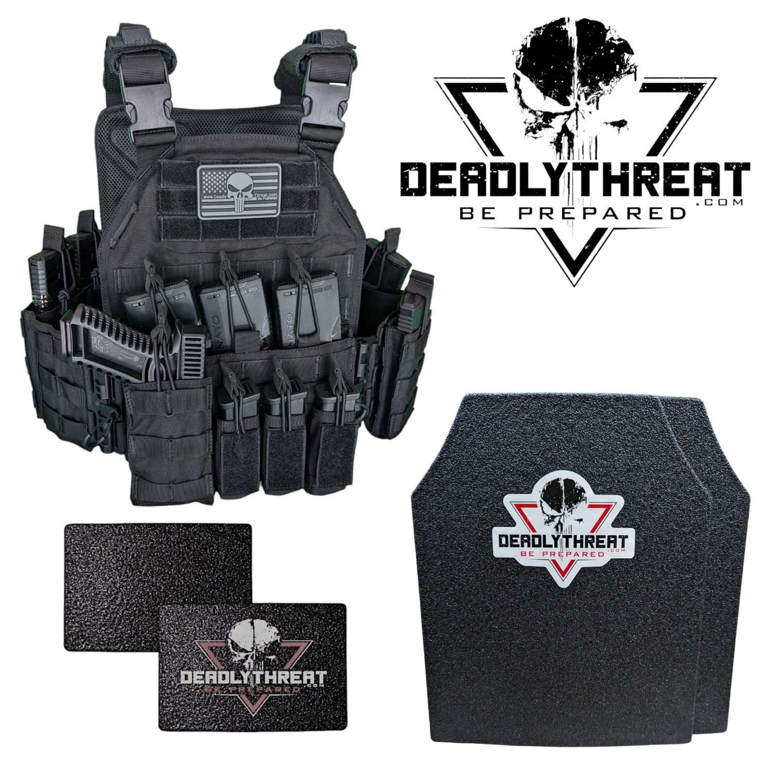 Urban Assault Black Storm tactical plate carrier with Level III L3 Fearless ballistic armor and side plates for full rifle-rated protection. Features adjustable straps, MOLLE webbing, and durable lightweight construction. Ideal body armor setup for military, law enforcement, and tactical operations in high-risk environments.