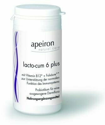 Lacto-Cum 6 Plus - Probiotikum
Probiotikum für eine ausgewogene Darmflora mit Vitamin B12 & Folsäure zur Unterstützung der normalen Funktion des Immunsystems Enthält probiotische
