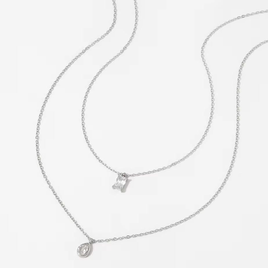 Silver Double Layered Bezel Necklace