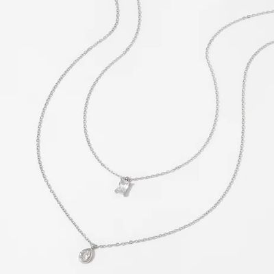 Silver Double Layered Bezel Necklace