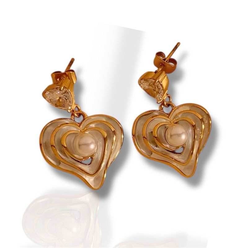 Heart Drop Earrings (Gold)