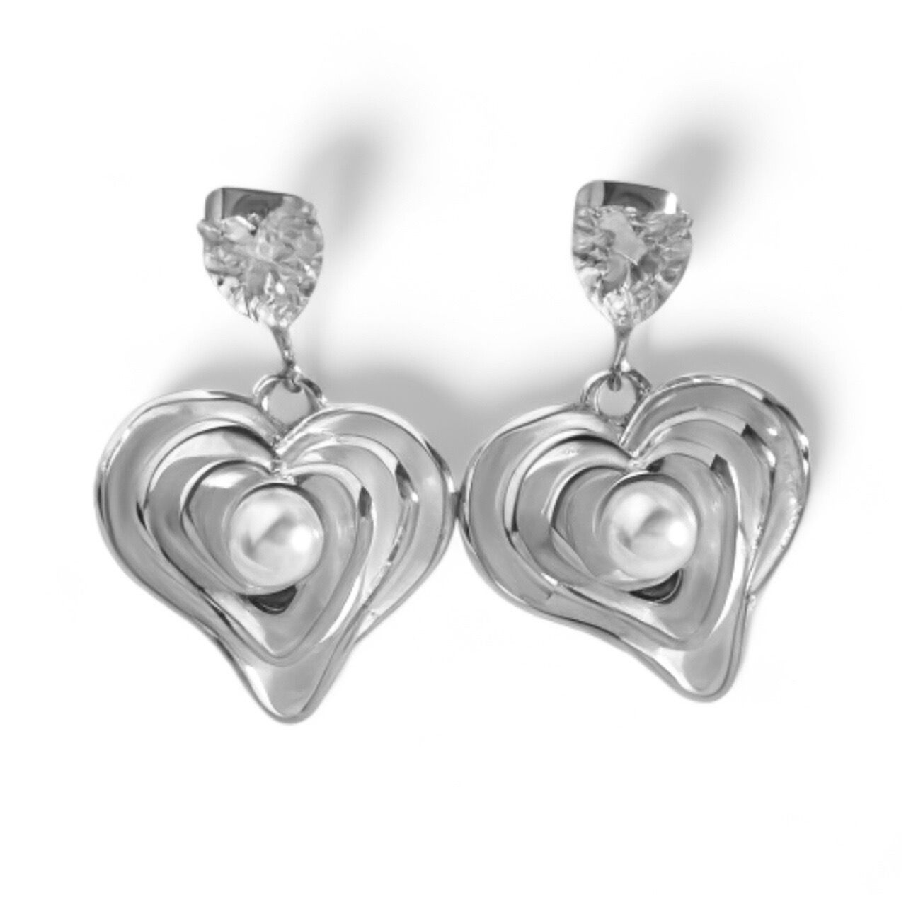 Heart Drop Earrings (Silver)