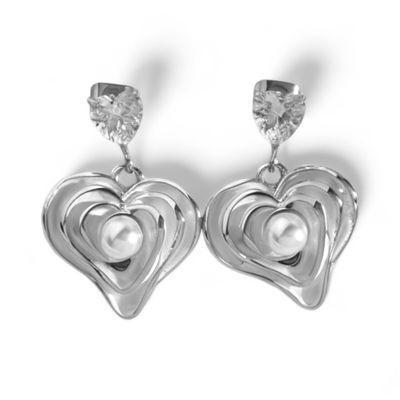 Heart Drop Earrings (Silver)