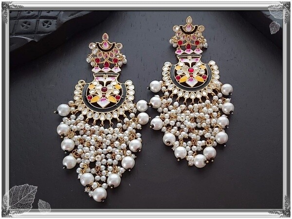 Kundan and pearl earrings-6 color variations