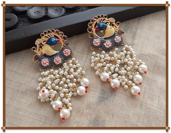Pearl earrings with meenakari work-6 variations